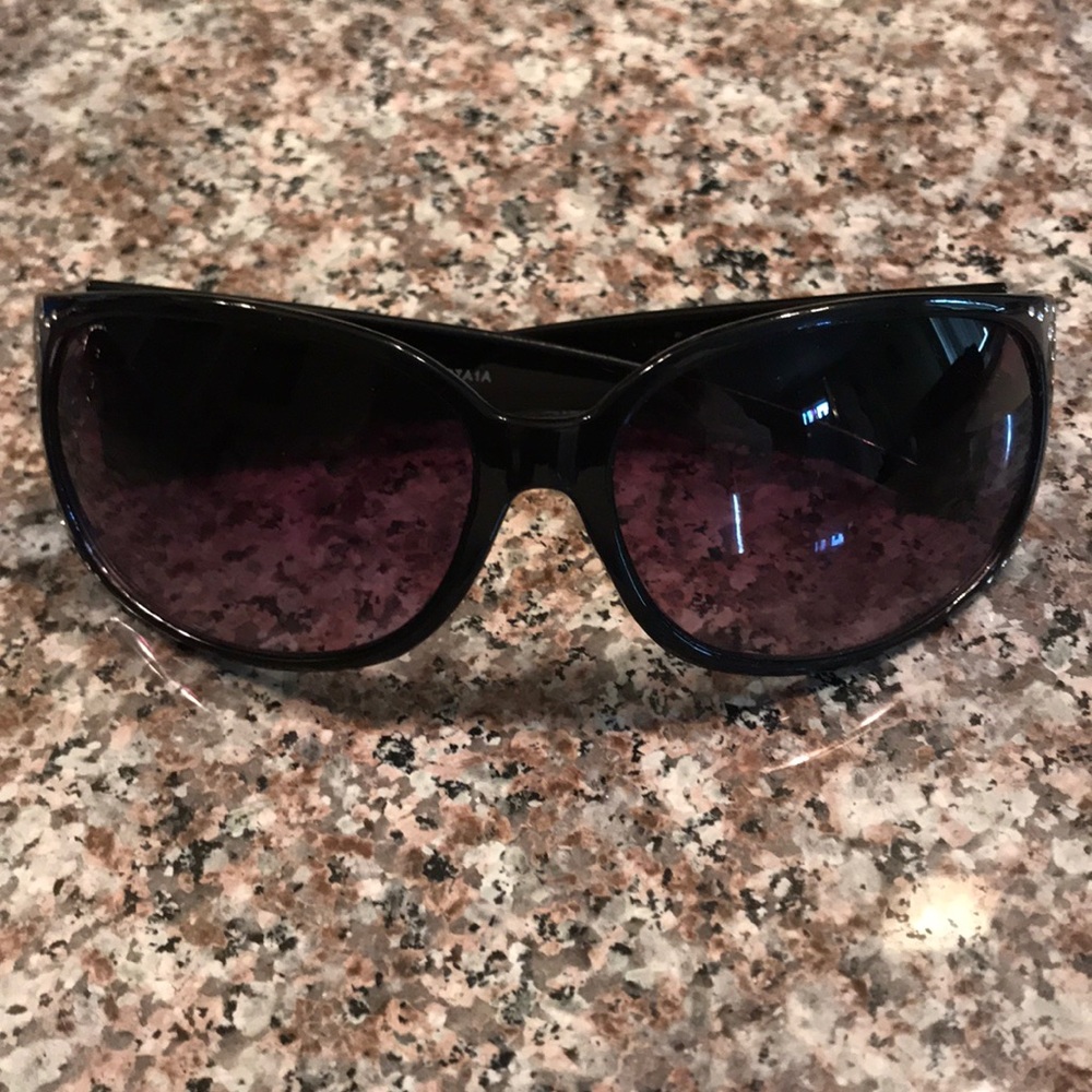 Sunglasses: Black Frames with Crystal Detailing